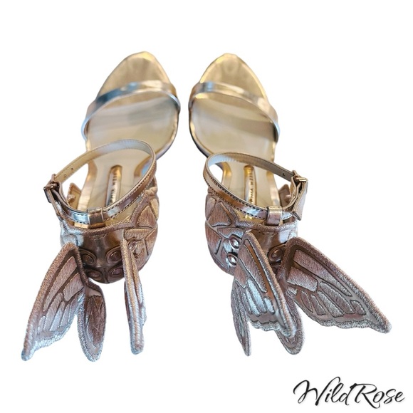 SOPHIA WEBSTER CHIARA GOLD EMBROIDERED WINGED LEATHER SANDAL PUMPS SZ 38 - Picture 6 of 16